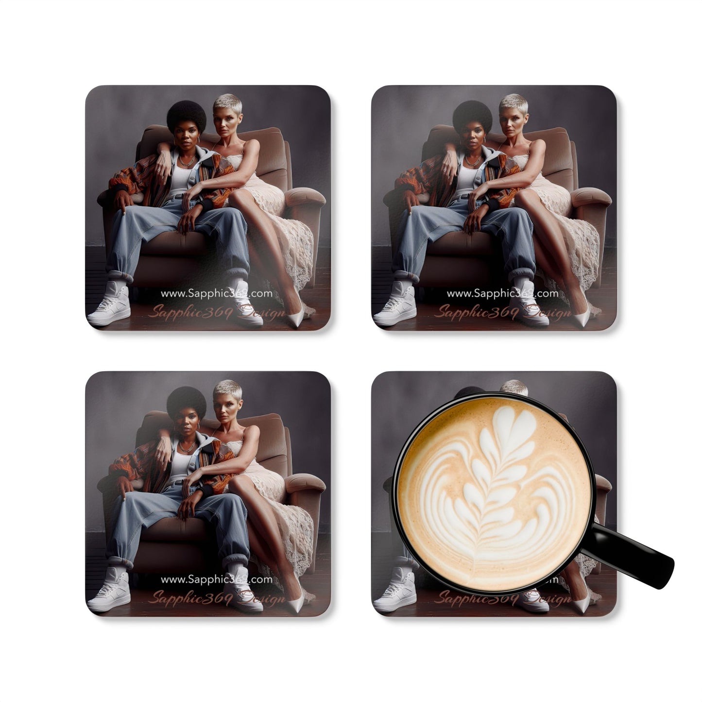 Corkwood Coaster Set Butch Femme Dynamic Urban4 Printify