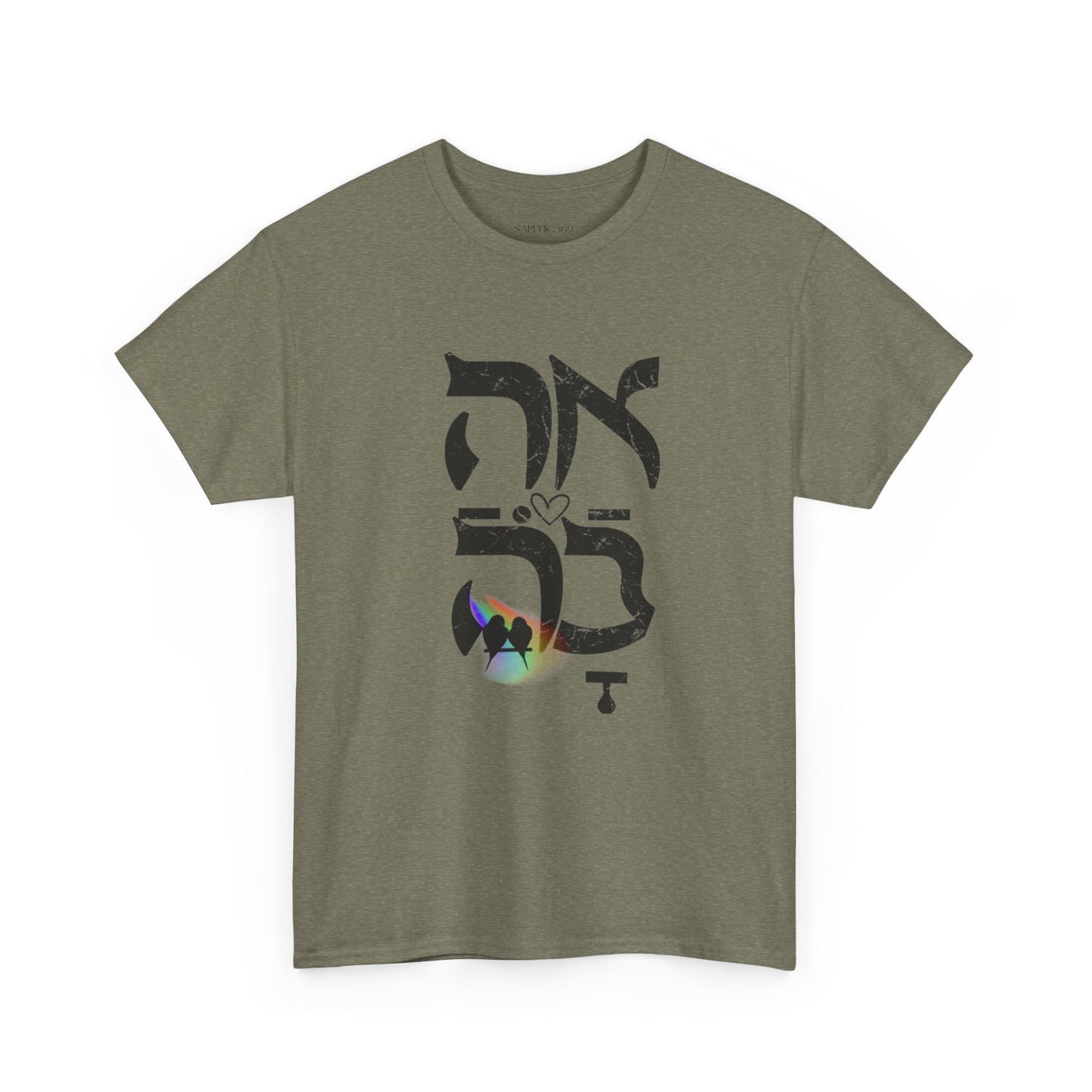 Ahava Rainbow Birds T-Shirt-Black distressed black lettering