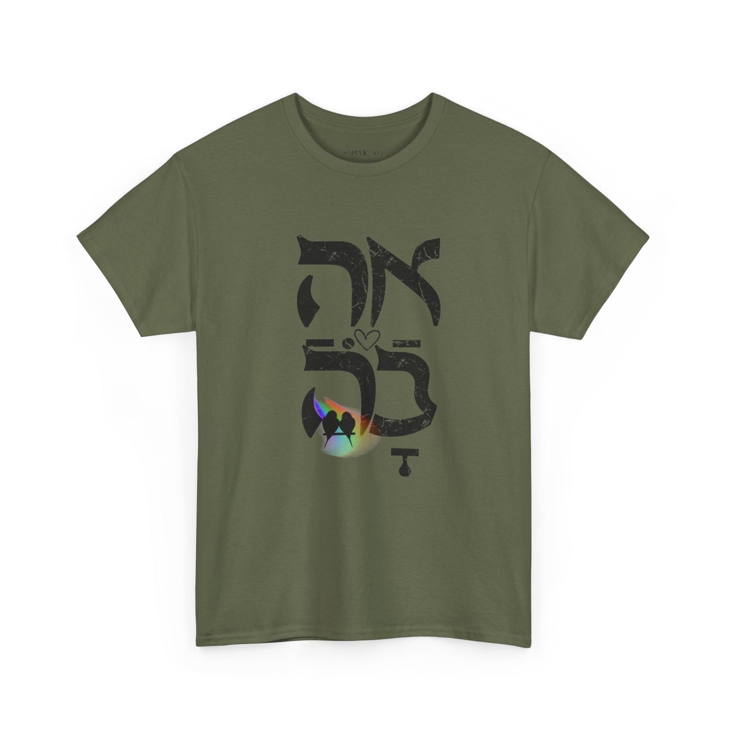 Ahava Rainbow Birds T-Shirt-Black distressed black lettering