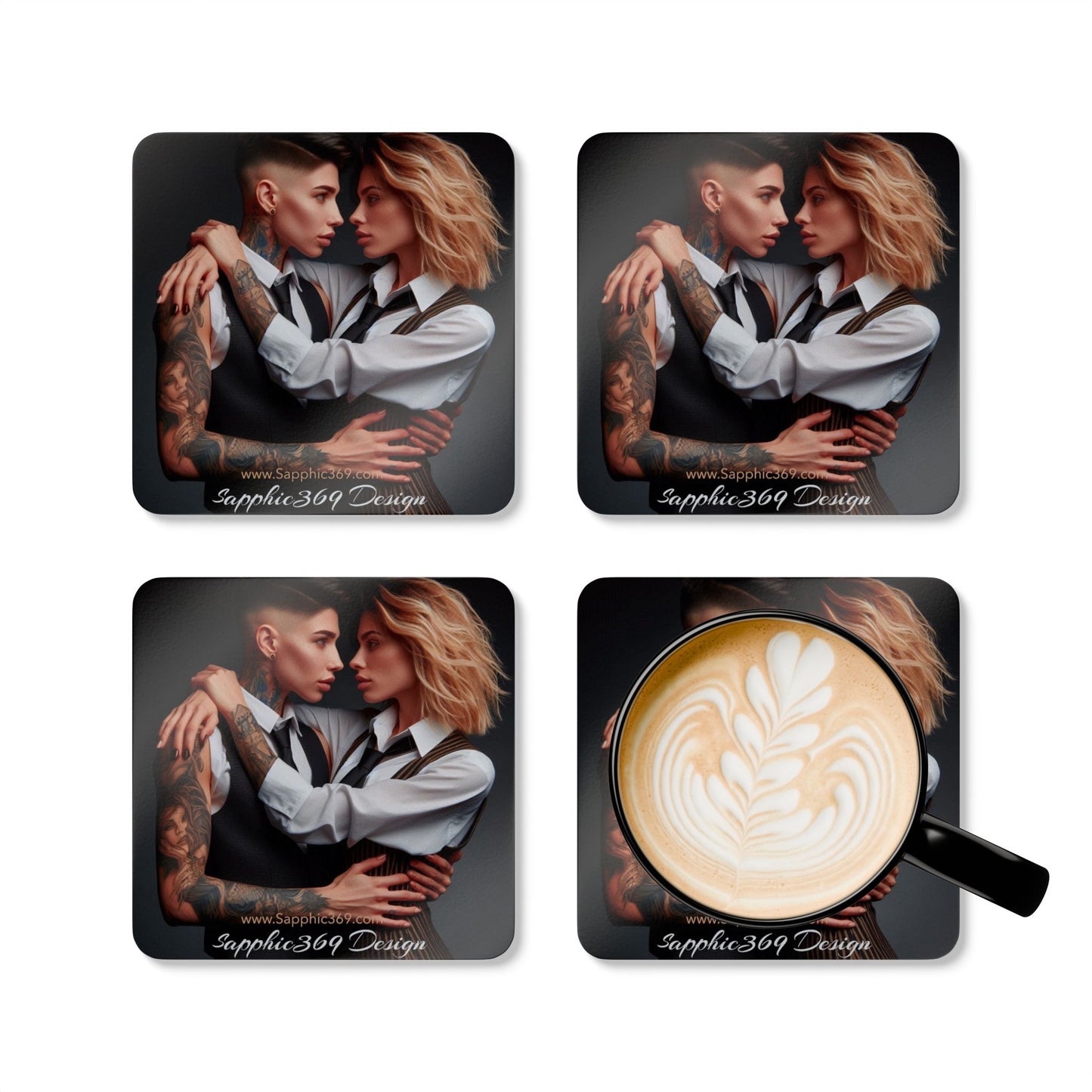 Corkwood Coaster Set Butch Femme Dynamic 7 Printify