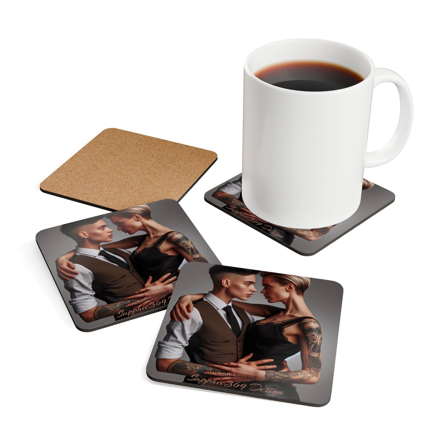 Corkwood Coaster Set Butch Femme Dynamic 6 Printify