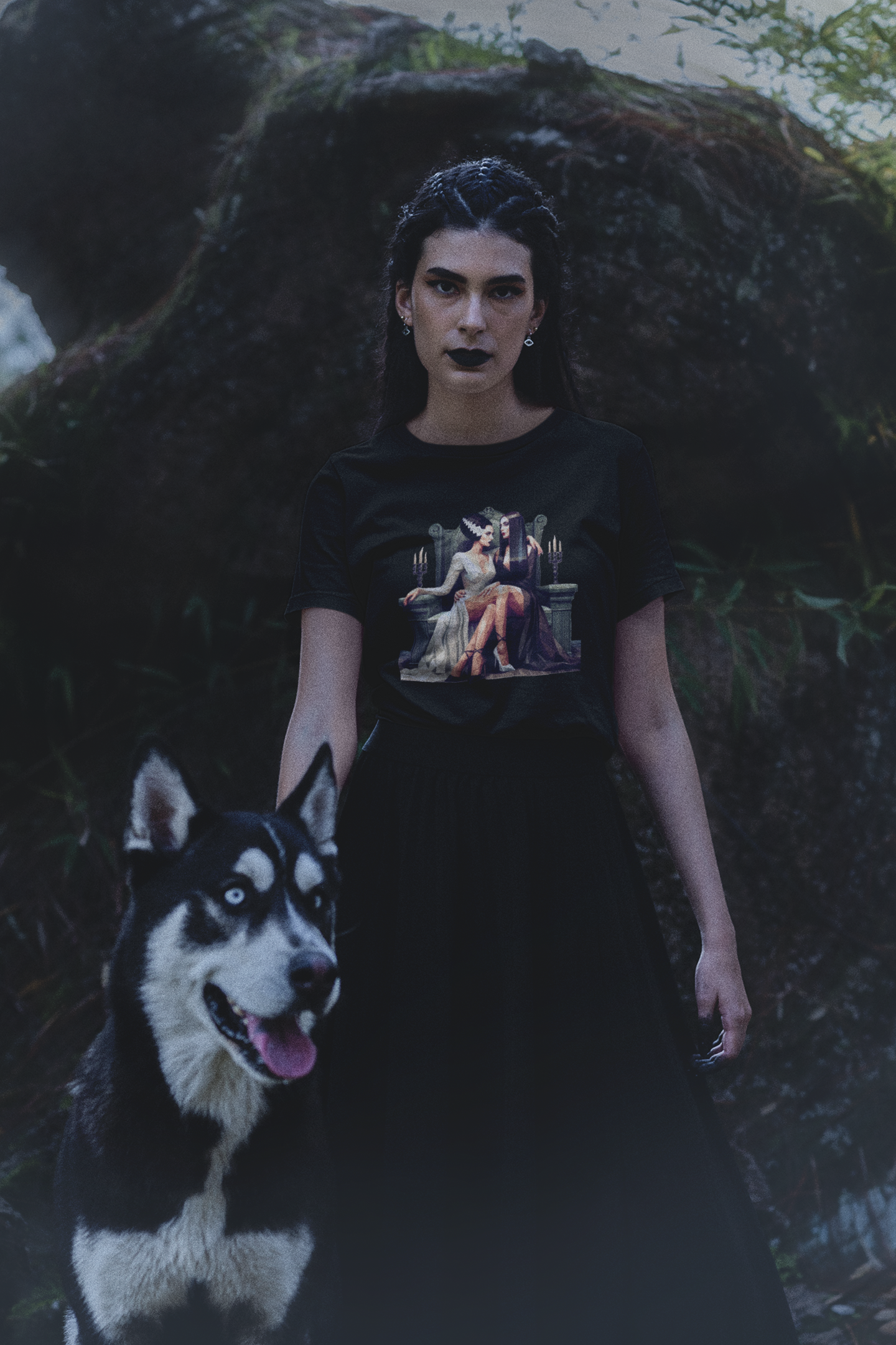 Morticia Adams and The Bride of Frankenstein Unisex Jersey Short Sleeve V-Neck Tee Printify