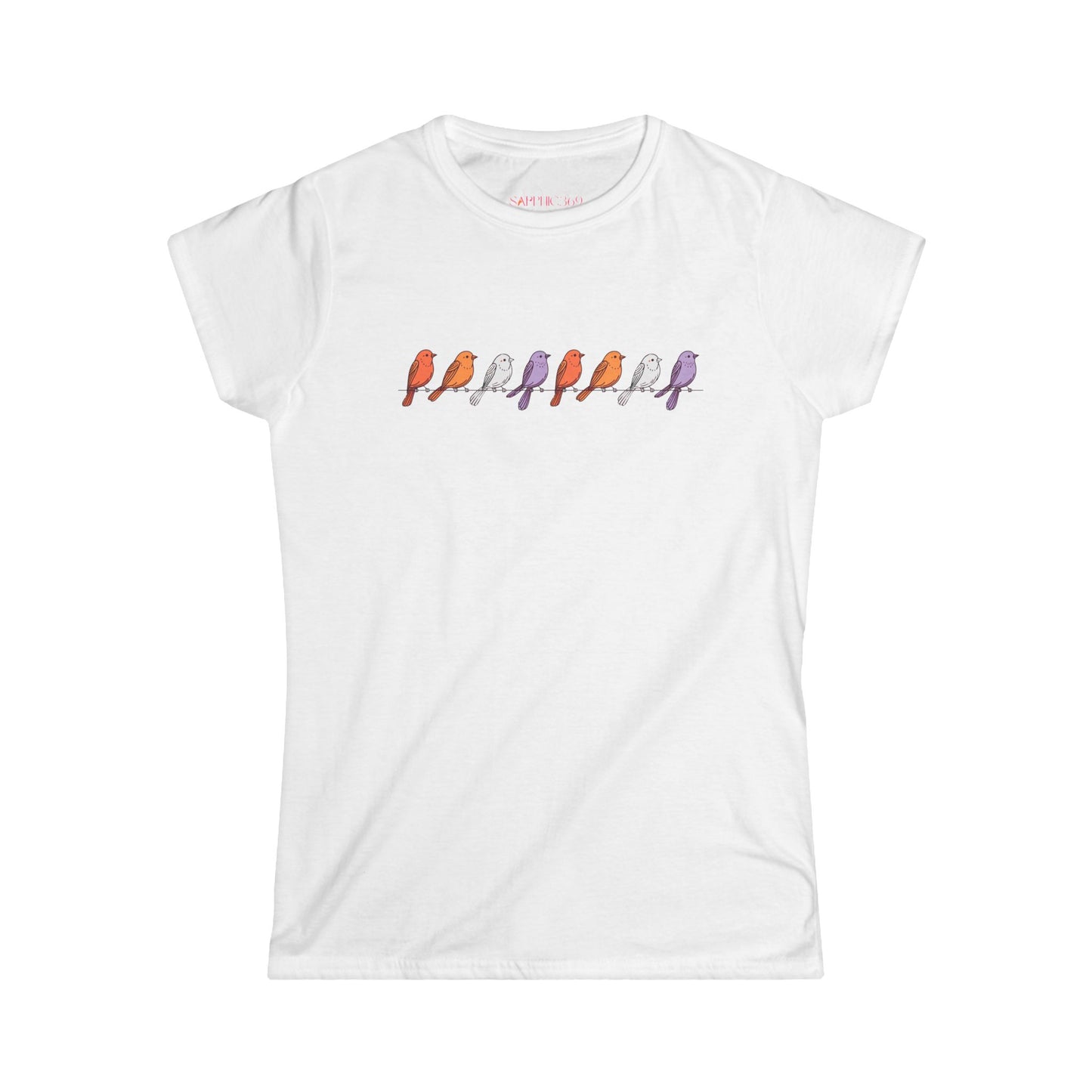 Women's Tee - Birds on a Wire Lesbian Flag Colors Printify