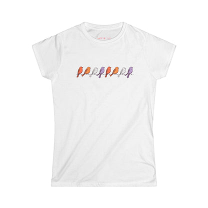 Women's Tee - Birds on a Wire Lesbian Flag Colors Printify