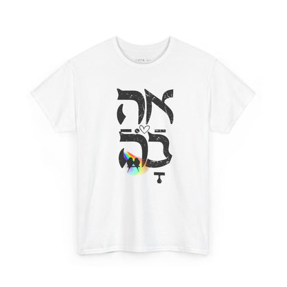 Ahava Rainbow Birds T-Shirt-Black distressed black lettering