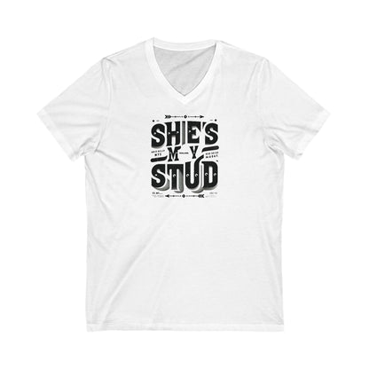 Short Sleeve V-Neck Tee She's my Stud LGBTQ T Shirt Printify