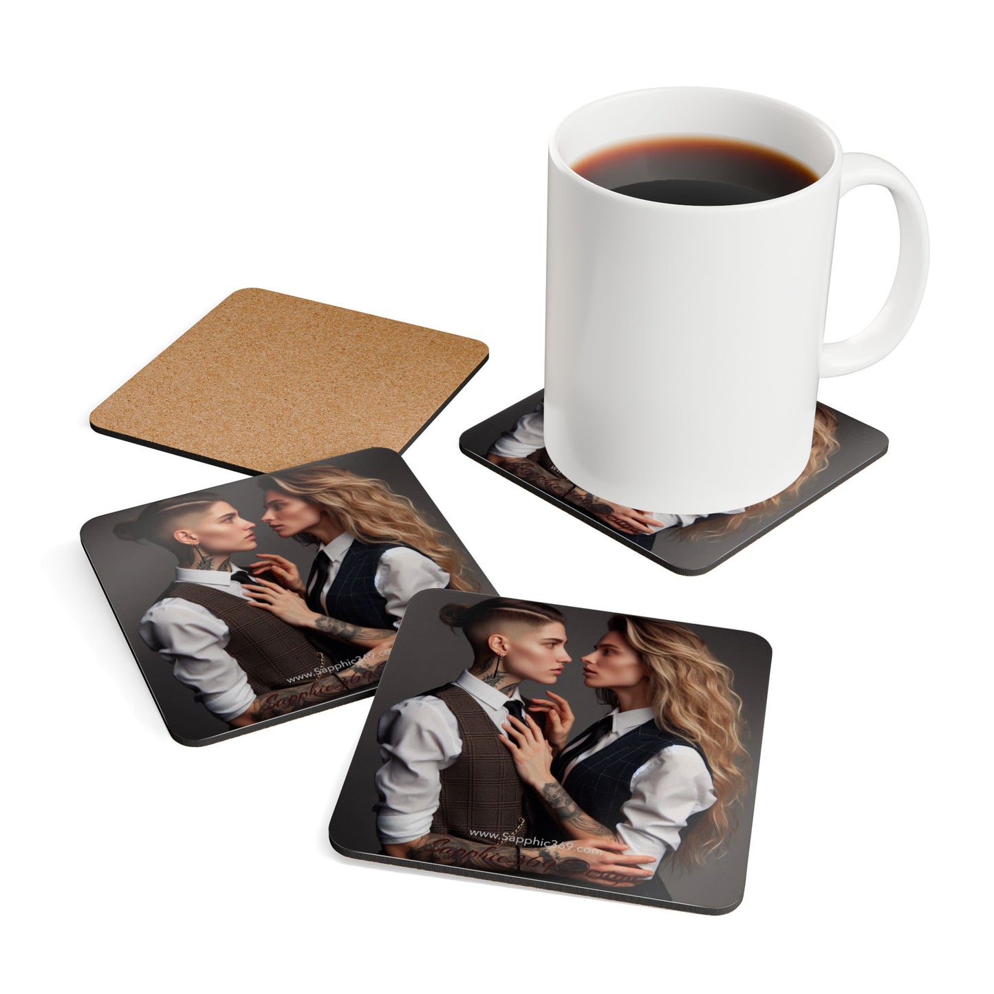 Corkwood Coaster Set Butch Femme Dynamic 2 Printify