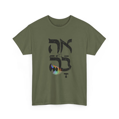 Ahava Rainbow Birds T-Shirt-Black distressed black lettering