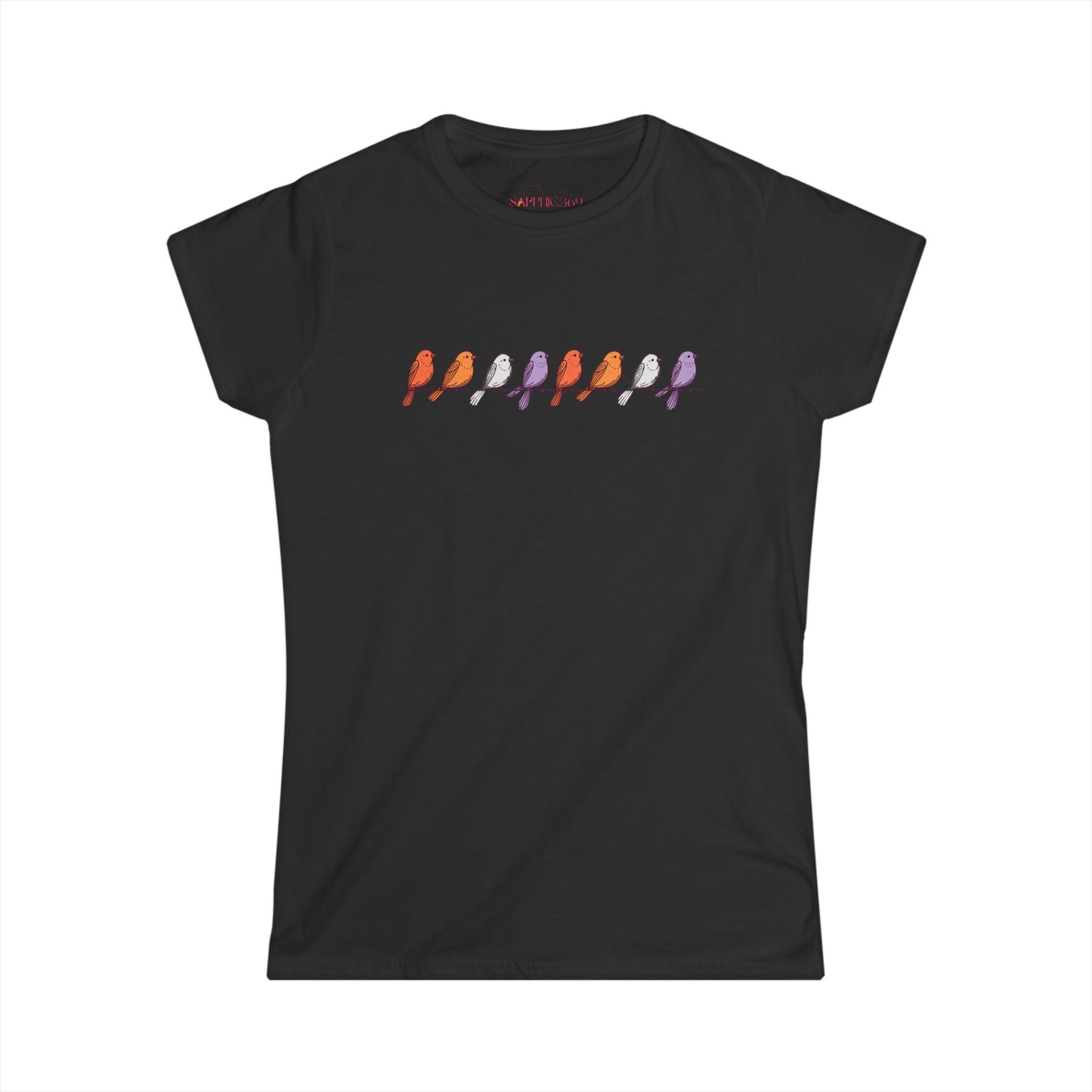 Women's Tee - Birds on a Wire Lesbian Flag Colors Printify