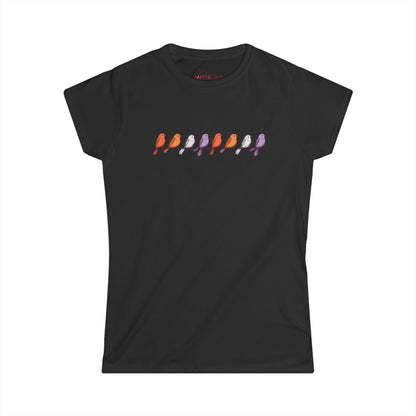 Women's Tee - Birds on a Wire Lesbian Flag Colors Printify