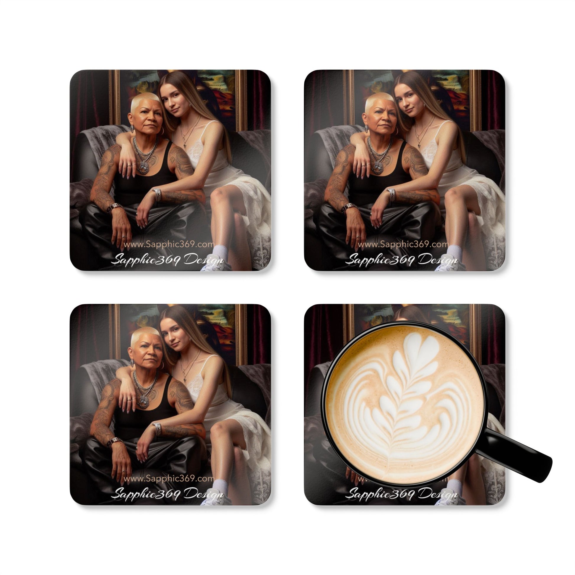 Corkwood Coaster Set Butch Femme Dynamic Urban Printify