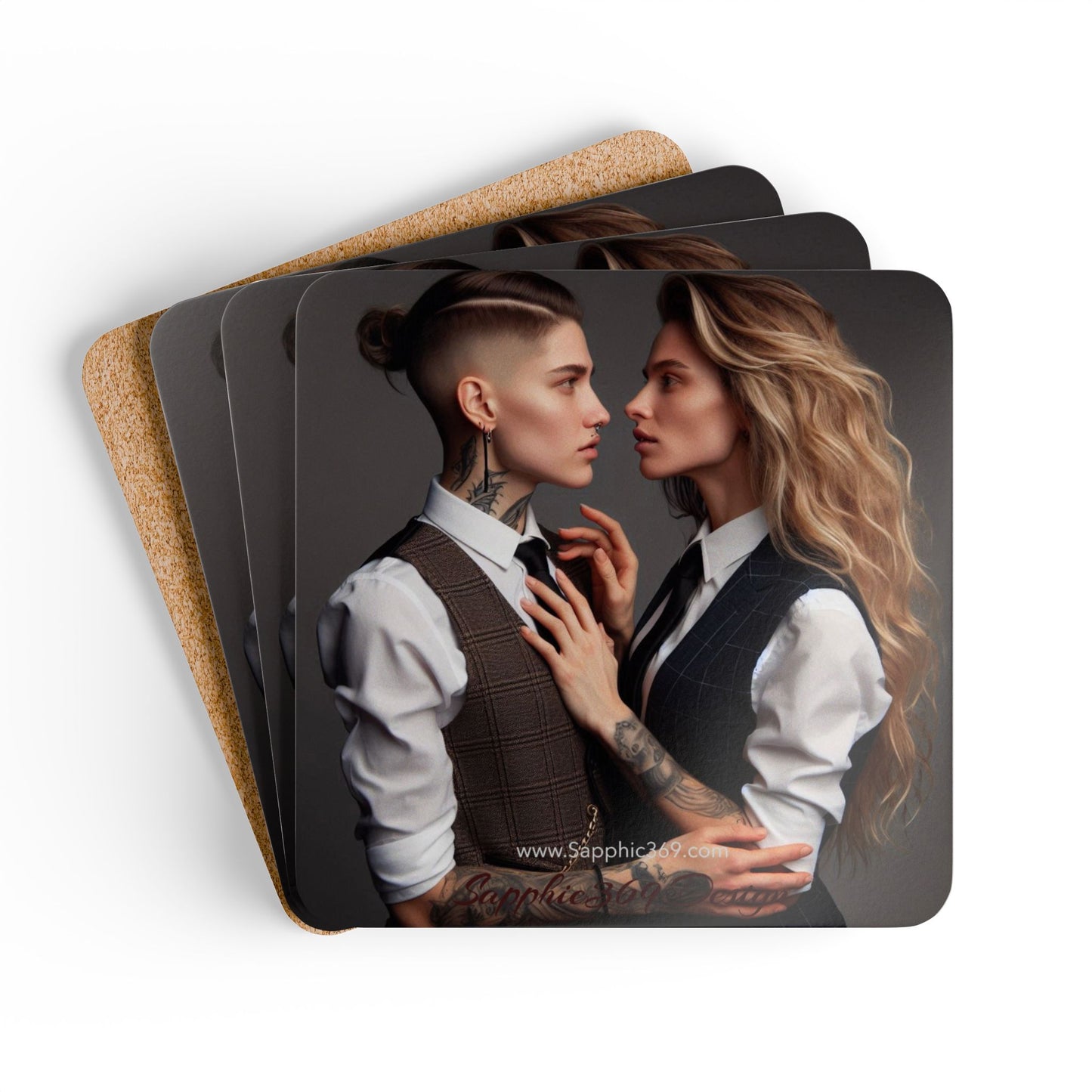 Corkwood Coaster Set Butch Femme Dynamic 2 Printify