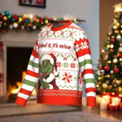 Grinchy Sapph, "I licked it, it's Mine!" Ugly Christmas Sweater Knitwise