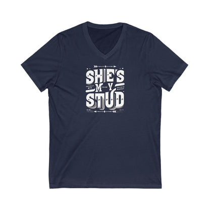 Short Sleeve V-Neck Tee She's my Stud LGBTQ T Shirt Printify