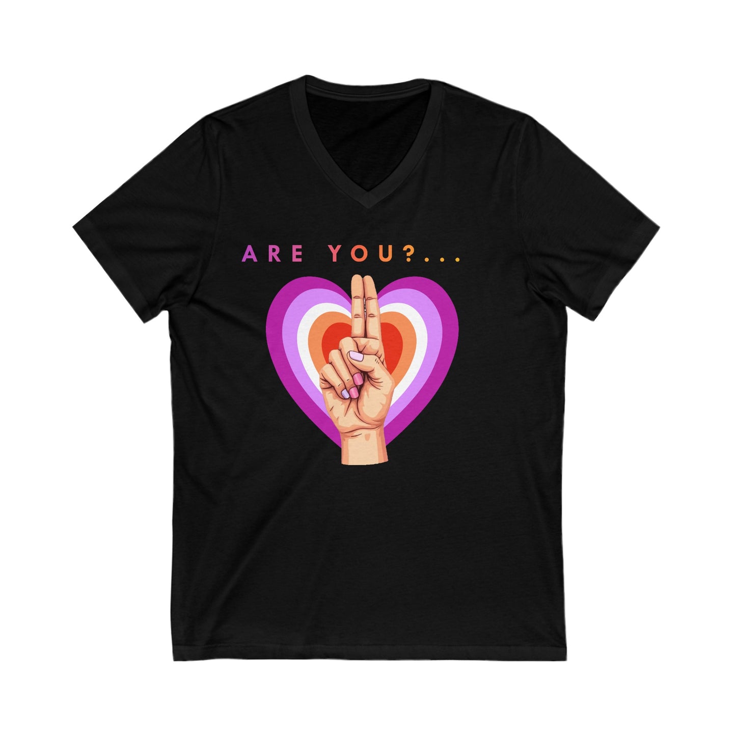 "Are you?..."  Lesbian Unisex Jersey Short Sleeve V-Neck Tee Printify