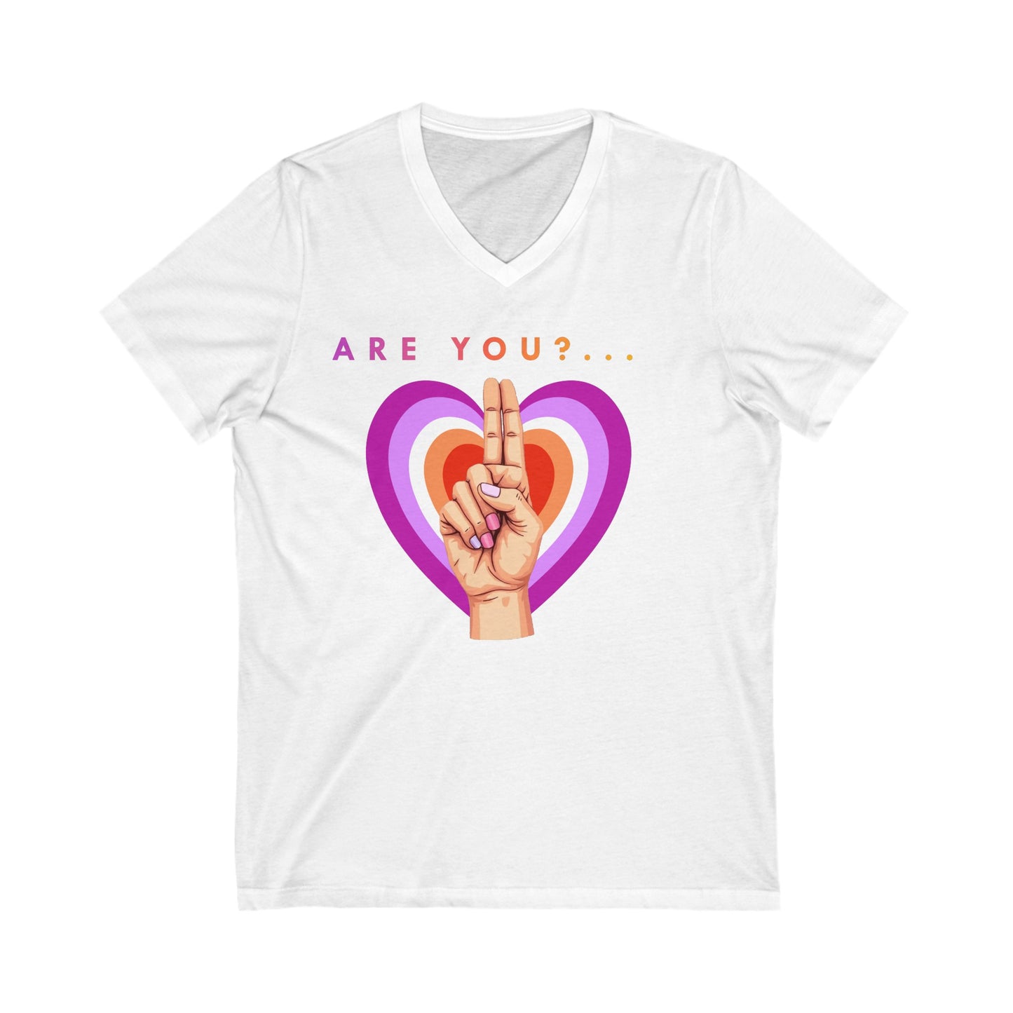 "Are you?..."  Lesbian Unisex Jersey Short Sleeve V-Neck Tee Printify